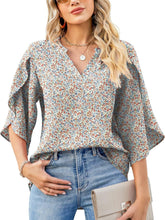 Load image into Gallery viewer, Printed Notched Half Sleeve Blouse