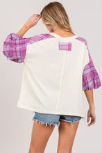 Load image into Gallery viewer, SAGE + FIG Full Size Peace Applique Patch with Plaid Contrast Top
