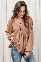 Load image into Gallery viewer, Double Take Tie Back Smocked Long Sleeve Babydoll Blouse