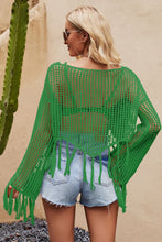 Load image into Gallery viewer, Tassel Hem Openwork Long Sleeve Cover Up