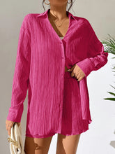 Load image into Gallery viewer, Textured Buttoned Shirt and Shorts Set