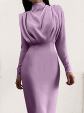 Load image into Gallery viewer, Ruched Turtleneck Long Sleeve Dress