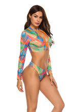 Load image into Gallery viewer, Printed Zip Up Three-Piece Swim Set