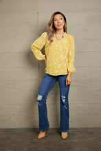 Load image into Gallery viewer, Double Take Printed Notched Neck Smocked Blouse