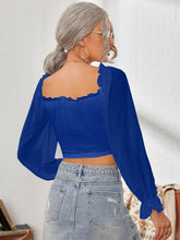Load image into Gallery viewer, Mesh Sweetheart Neck Flounce Sleeve Top