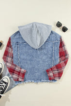 Load image into Gallery viewer, Raw Hem Drawstring Plaid Denim Jacket