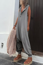 Load image into Gallery viewer, Full Size Half Button Sleeveless Jumpsuit