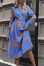 Load image into Gallery viewer, Floral Pleated Surplice Long Sleeve Midi Dress