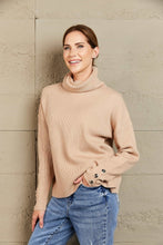 Load image into Gallery viewer, Woven Right Button Detail Rib-Knit Turtleneck Sweater