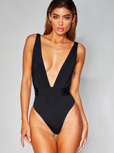 Load image into Gallery viewer, Plunge Wide Strap Sleeveless One-Piece Swimwear