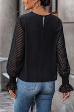 Load image into Gallery viewer, Lace Detail Smocked Flounce Sleeve Blouse