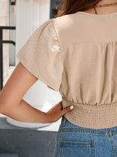 Load image into Gallery viewer, Smocked Ruffled Surplice Cap Sleeve T-Shirt