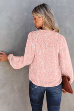 Load image into Gallery viewer, Double Take Printed Notched Neck Smocked Blouse