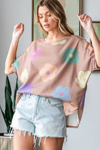 Load image into Gallery viewer, HOPELY Full Size Floral Round Neck Side Slit Waffle T-Shirt