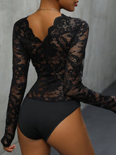 Load image into Gallery viewer, Lace Plunge Long Sleeve Bodysuit