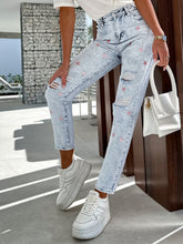 Load image into Gallery viewer, High Waisted Jeans with Distressing & Pink Stars
