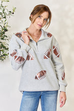 Load image into Gallery viewer, Full Size Sequin Football Half Zip Long Sleeve Sweatshirt