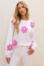 Load image into Gallery viewer, Crochet Flower Round Neck Long Sleeve Sweater