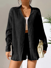 Load image into Gallery viewer, Textured Buttoned Shirt and Shorts Set