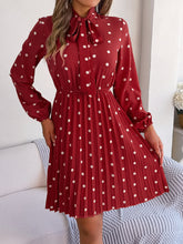 Load image into Gallery viewer, Polka Dot Tie Neck Pleated Dress