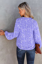Load image into Gallery viewer, Double Take Printed Notched Neck Smocked Blouse