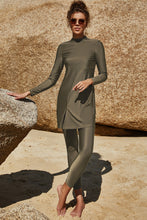 Load image into Gallery viewer, Slit Mock Neck Long Sleeve Top and Pants Swim Set