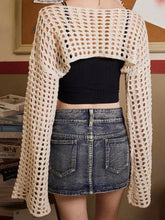 Load image into Gallery viewer, Openwork Boat Neck Long Sleeve Knit Cover Up
