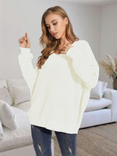 Load image into Gallery viewer, V-Neck Batwing Dropped Shoulder Sweater