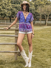 Load image into Gallery viewer, Printed Tie Neck Short Sleeve Blouse