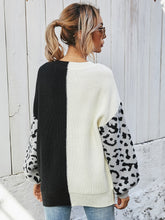 Load image into Gallery viewer, Woven Right Leopard Color Block V-Neck Tunic Pullover Sweater
