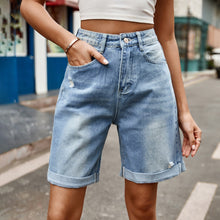 Load image into Gallery viewer, Distressed Buttoned Denim Shorts with Pockets