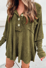 Load image into Gallery viewer, Waffle Knit Buttoned Long Sleeve Top with Breast Pocket