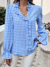 Load image into Gallery viewer, Frill Ruffled Plaid Long Sleeve Shirt