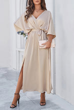 Load image into Gallery viewer, Slit Tied V-Neck Three-Quarter Sleeve Dress