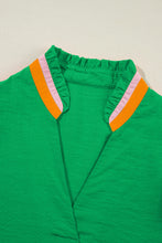 Load image into Gallery viewer, Contrast Trim Notched Short Sleeve Blouse