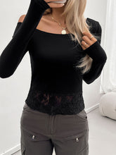Load image into Gallery viewer, Single Shoulder Long Sleeve Lace T-Shirt