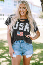 Load image into Gallery viewer, USA Cutout Round Neck Short Sleeve T-Shirt