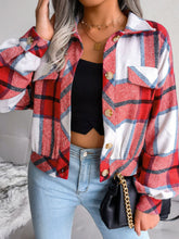Load image into Gallery viewer, Plaid Collared Neck Drop Shoulder Jacket