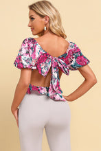 Load image into Gallery viewer, Floral Tied Cropped Peplum Blouse