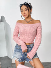 Load image into Gallery viewer, Cable-Knit Off-Shoulder Long Sleeve Knit Top