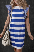 Load image into Gallery viewer, Ruffled Striped Round Neck Cap Sleeve Mini Dress