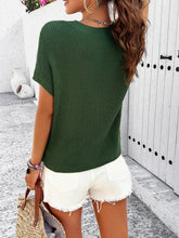 Load image into Gallery viewer, Round Neck Rib Trim Short Sleeve Knit Top