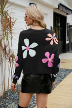 Load image into Gallery viewer, Flower Round Neck Drop Shoulder Sweater