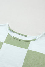 Load image into Gallery viewer, Checkered Round Neck Lantern Sleeve Top