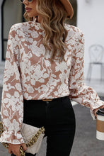 Load image into Gallery viewer, Floral Print Mock Neck Flounce Sleeve Blouse