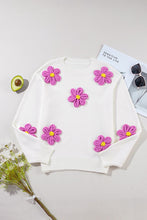 Load image into Gallery viewer, Crochet Flower Round Neck Long Sleeve Sweater