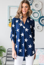 Load image into Gallery viewer, Heimish Full Size Roll-Tab Sleeve Star Print Top