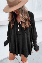 Load image into Gallery viewer, Waffle Knit Buttoned Long Sleeve Top with Breast Pocket