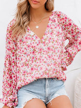 Load image into Gallery viewer, Floral Notched Balloon Sleeve Blouse