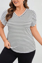 Load image into Gallery viewer, Plus Size Striped V-Neck Short Sleeve T-Shirt